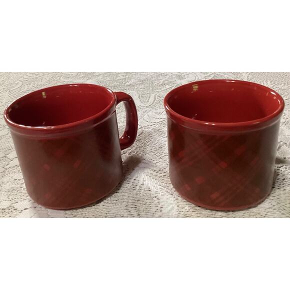 Set of 2 Red Plaid Mug Coffee Cups Dat'l Do It Inc. - Picture 4 of 10